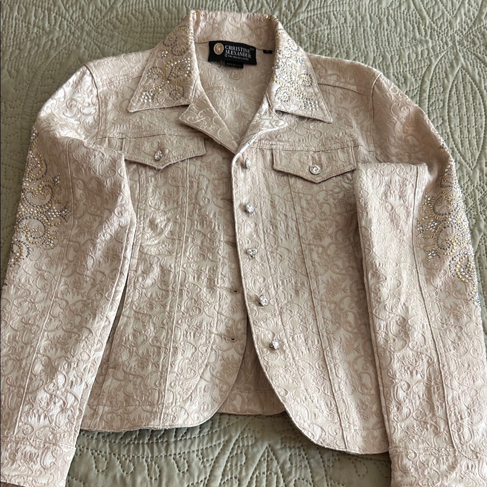 Christine Alexander Light Pink Embellished Jean Jacket